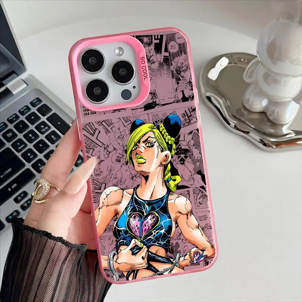 Jolyne Cujoh Anime Electroplated Silver Phone Case with Special Metal Button