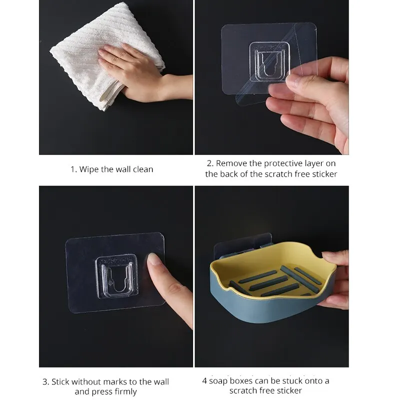 Drainage Soap Box Self-Adhesive Wall-Mounted Soap Storage Box Creative No Punching Bathroom Supplies Organizing Storage Shelf 5