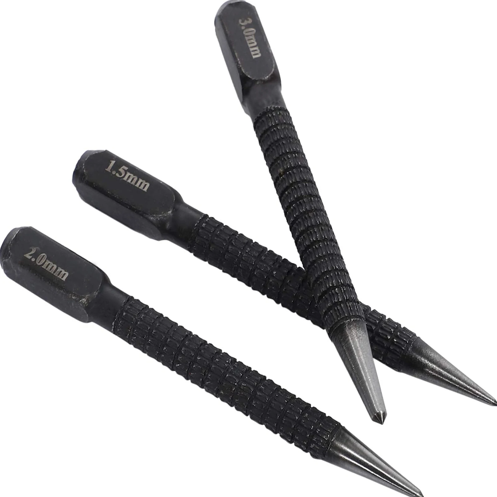 3pcs High-carbon Steel Center Punch Set Non-Slip Center Pin Punch For Drilling Alloy Steel Metal Wood 1.5/ 2 /3mm