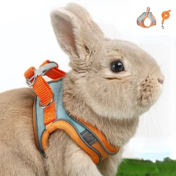 Rabbit Walks Adjustable Bunny Harness and Leash Set Double Buckle with Reflective Strips Rabbit Vest Pets Stuff Suitable 1