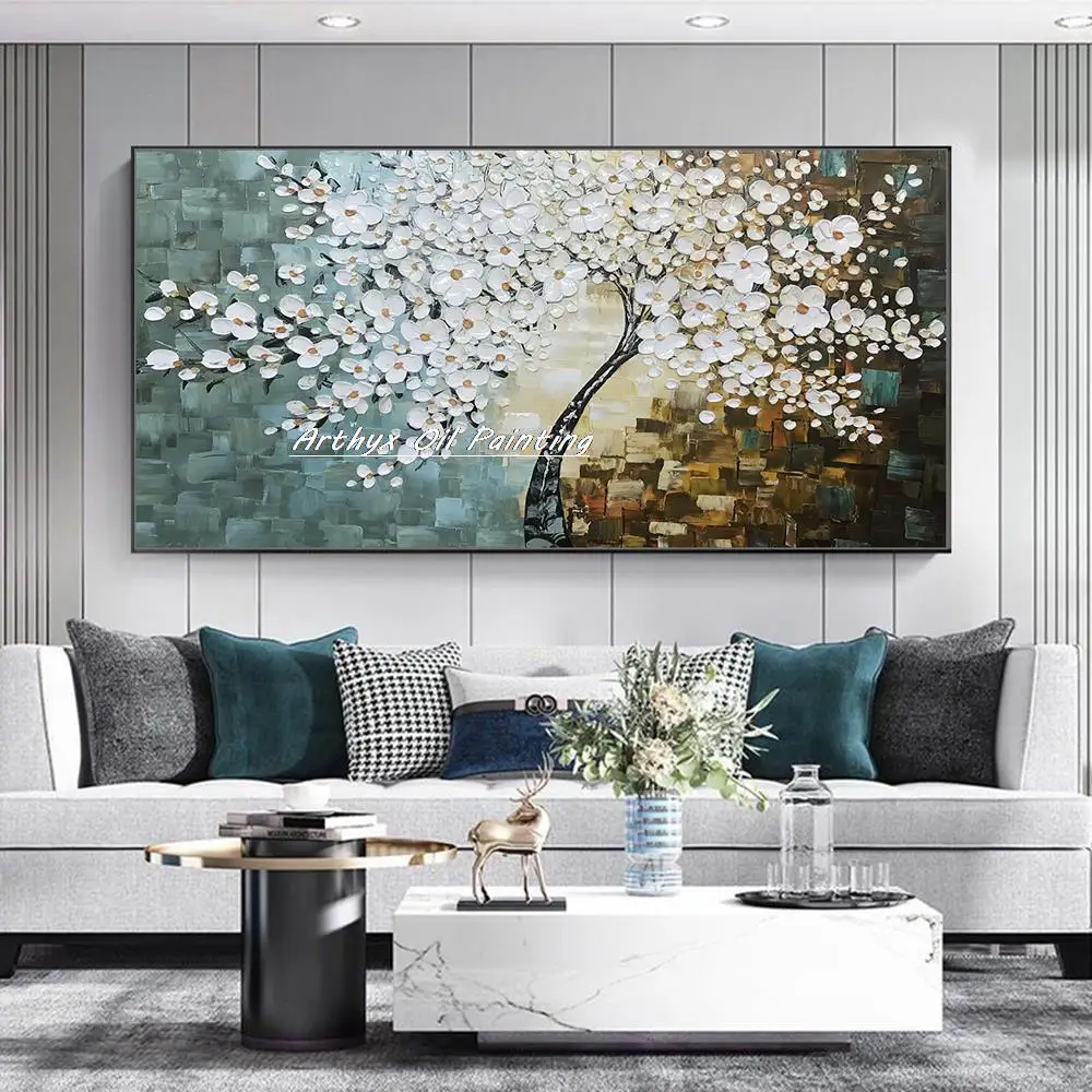 Arthyx Hand Painted Thick Tree Flowers Oil Painting On Canvas,Modern ...