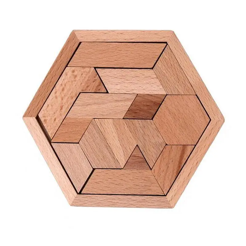 

Классическая деревянная Шестигранная Головоломка из Букового дерева IQ Tangram, деревянная доска, игра для детей