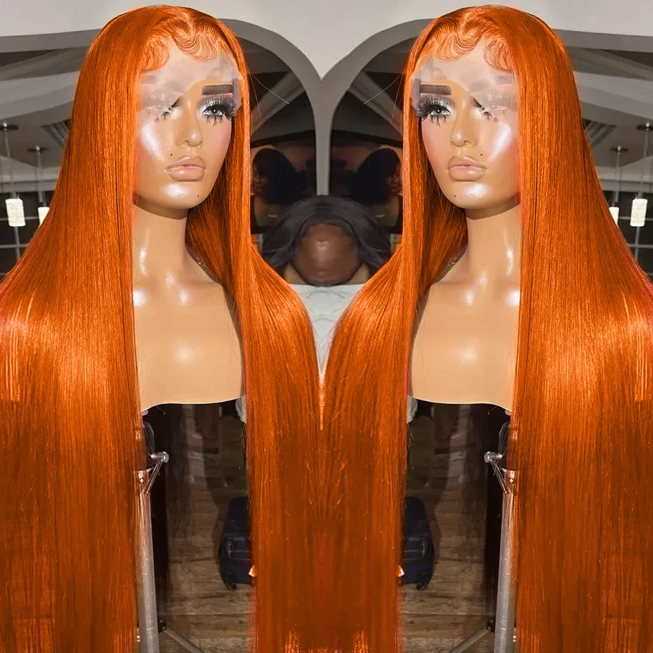 Human Hair Wigs 30 38 Inch Ginger Orange Bone Straight 13x6 Lace Front Human Hair Wig Brazilian 13x4 HD Transparent Lace Frontal Wigs