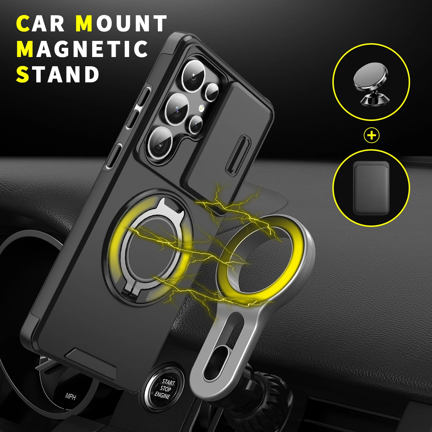 Ultimate Armor Magnetic Bracket Case with Lanyard and Slide Camera Protector - Shockproof Cover