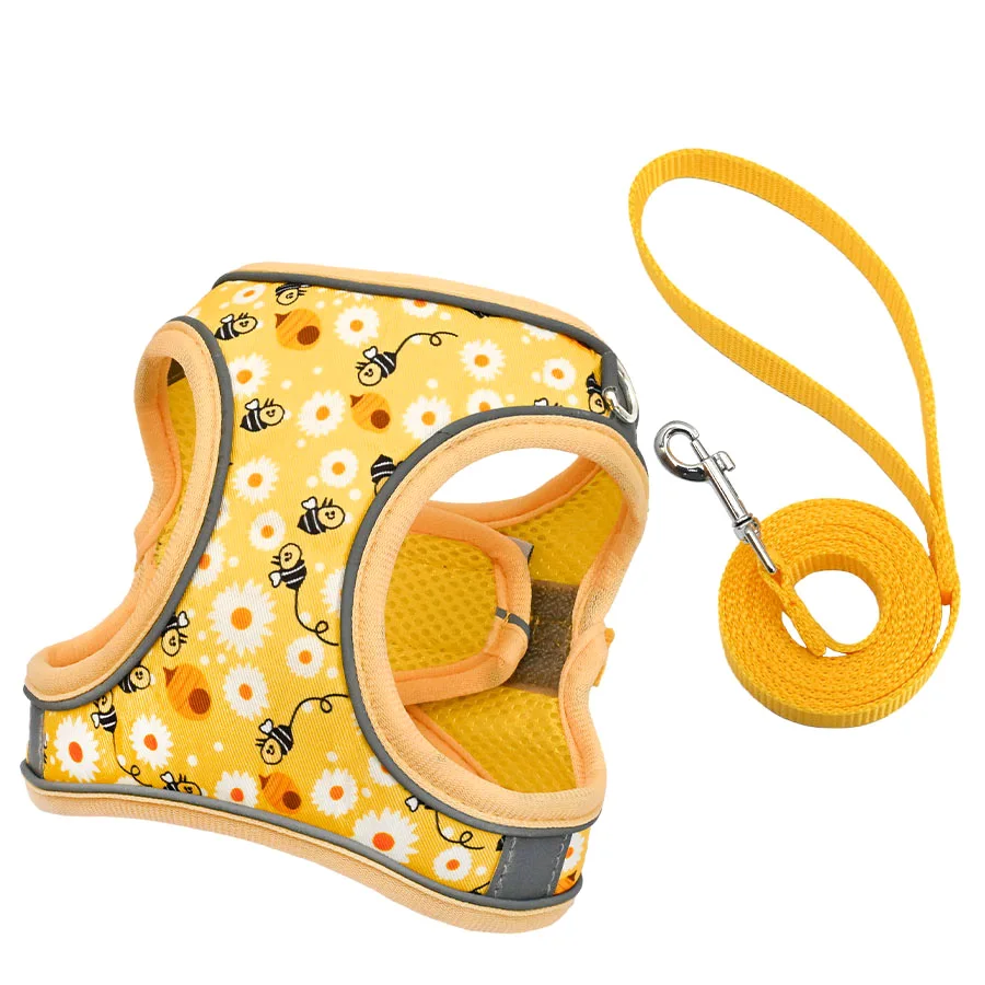 Breathable Honeycomb Mesh Cartoon Dog Harness and Leash Set