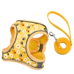 Breathable Honeycomb Mesh Cartoon Dog Harness and Leash Set - M (Bee)