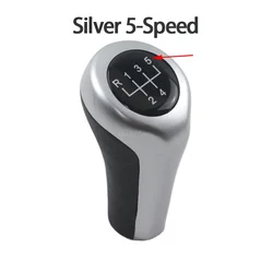 Premium Leather Gear Shift Knob with 5/6 Speed Options (Silver 5 - Speed)
