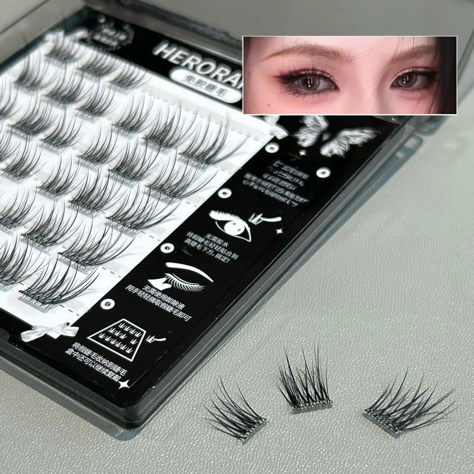 Description Picture 5 of itemNo Need Glue False Eyelashes Self-adhesive Upper/Lower Fluffy Eyelash Extension DIY Anime Manga Cluster Eyelash for Daily Makeup