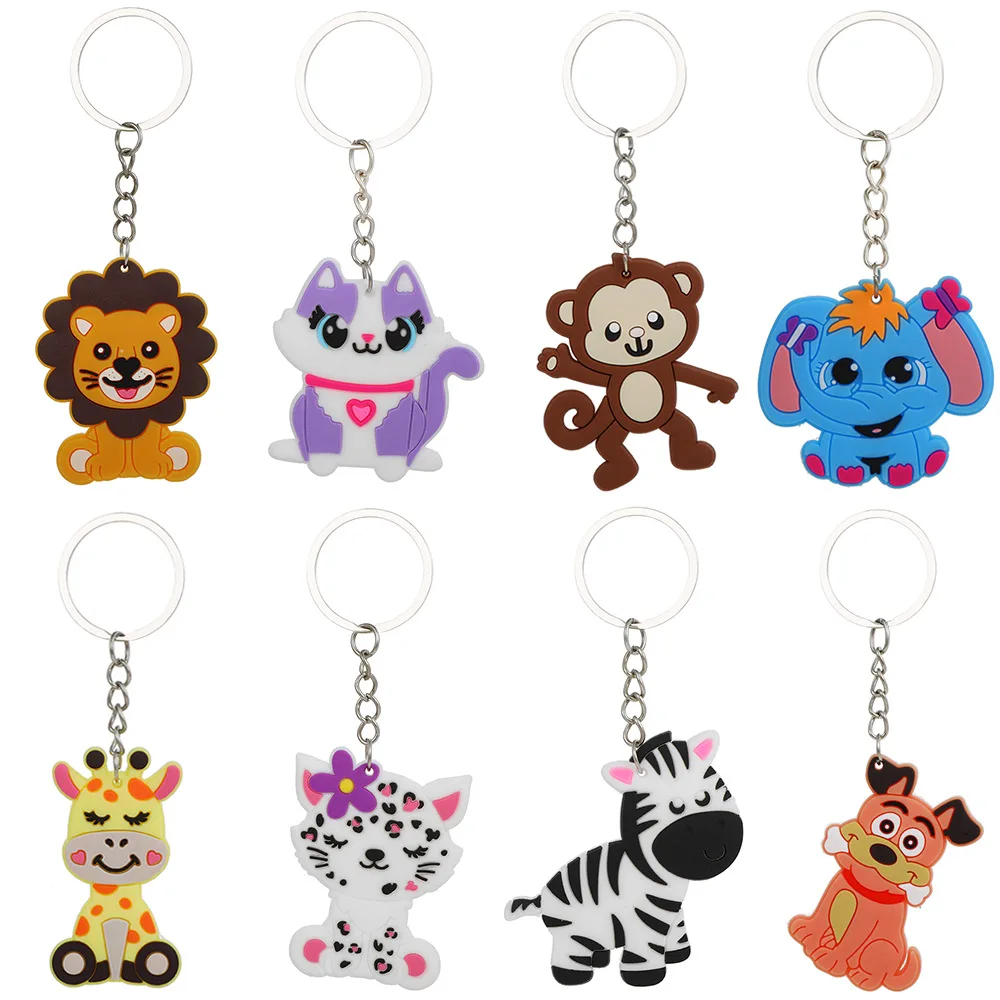 Wholesale Silicone Keychains Cute Cartoon Animal Dog Cat Lion Monkey  Elephant Key Rings For Kids Birthday Party Promotion Gift - AliExpress