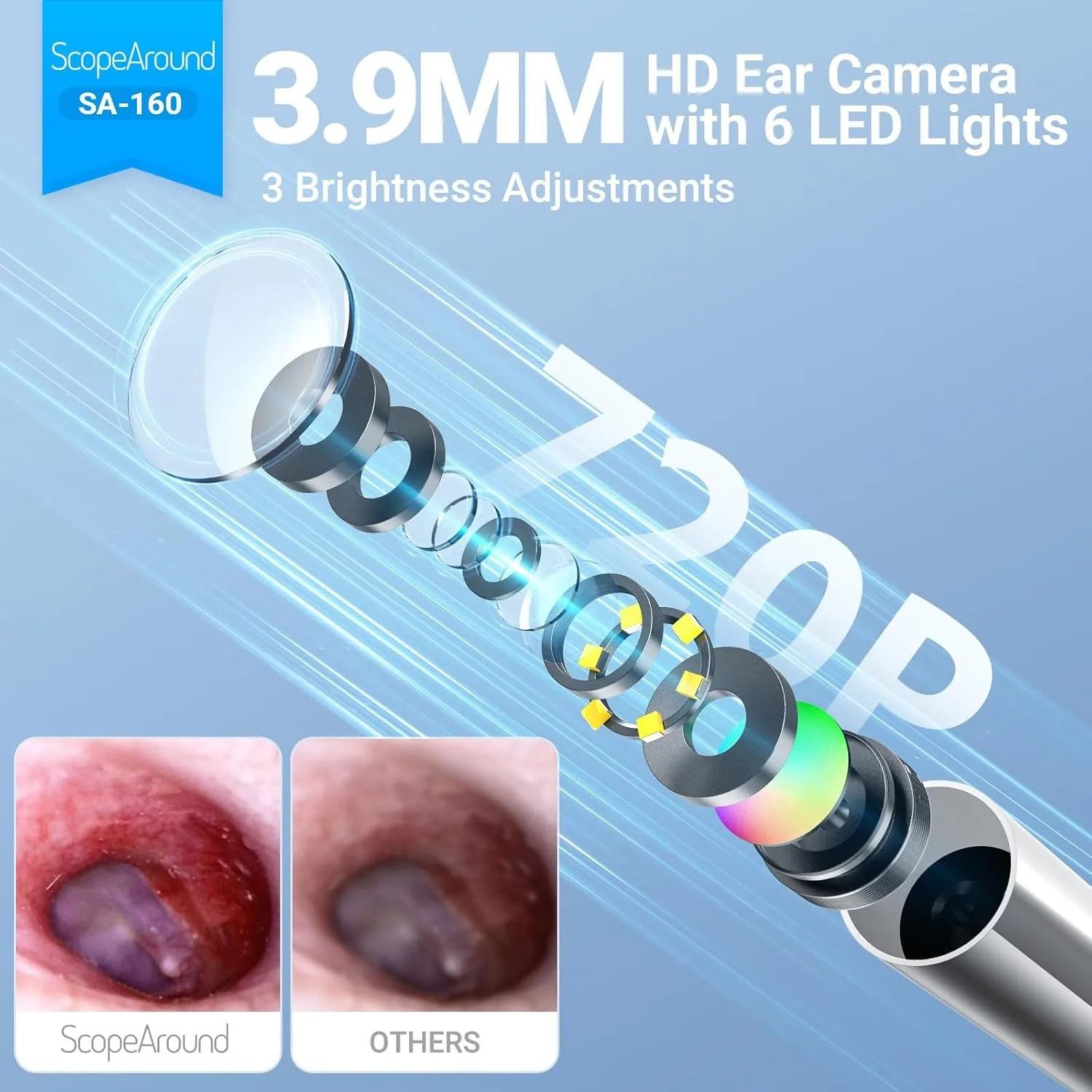 Otoscopio digitale con schermo IPS, fotocamera auricolare visiva intelligente HD 720p, fotocamera per otoscopio con portata auricolare, fotocamera per strumento per la rimozione del cerume - immagine 2