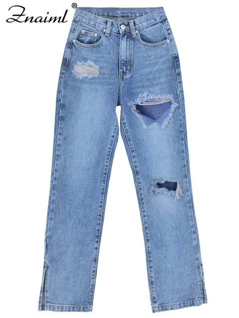 Cargo Jeans Women High Waist Straight Ripped Split Streetwear Vintage Pants Denim Trousers Female 3