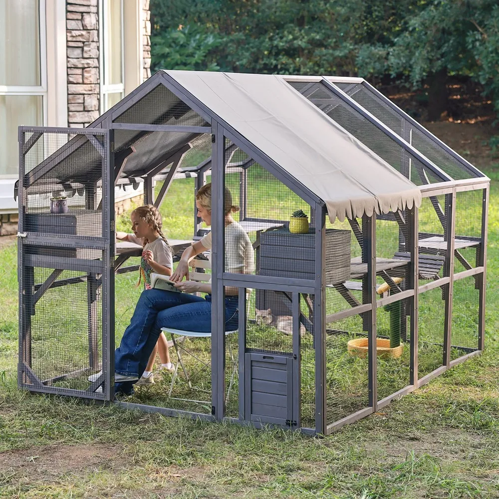Outdoor Cat Enclosure Large for Multiple Cats, Outdoor Wooden Cat House