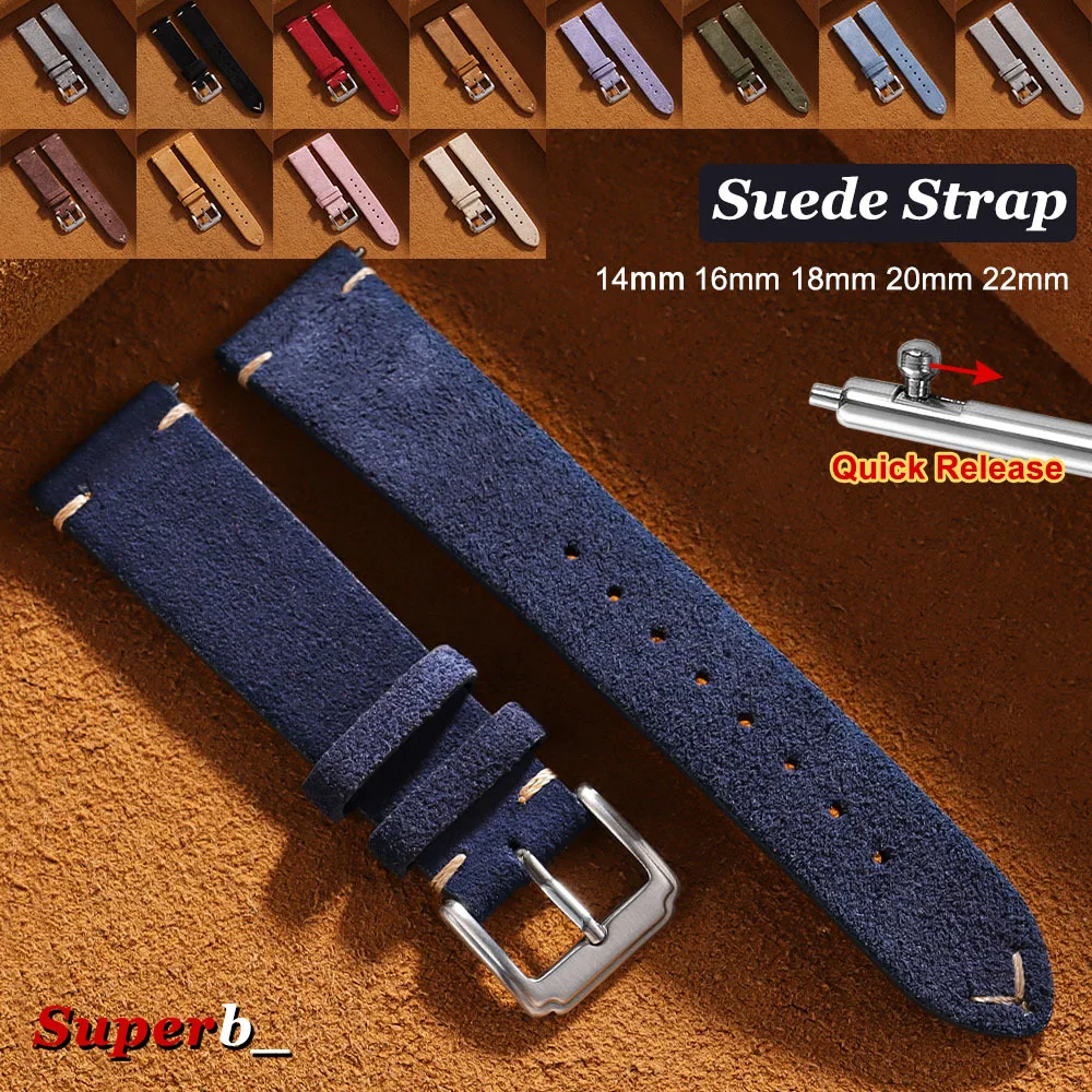 Vintage Brown Suede Wristband Watch Strap - Soft Calfskin Bracelet