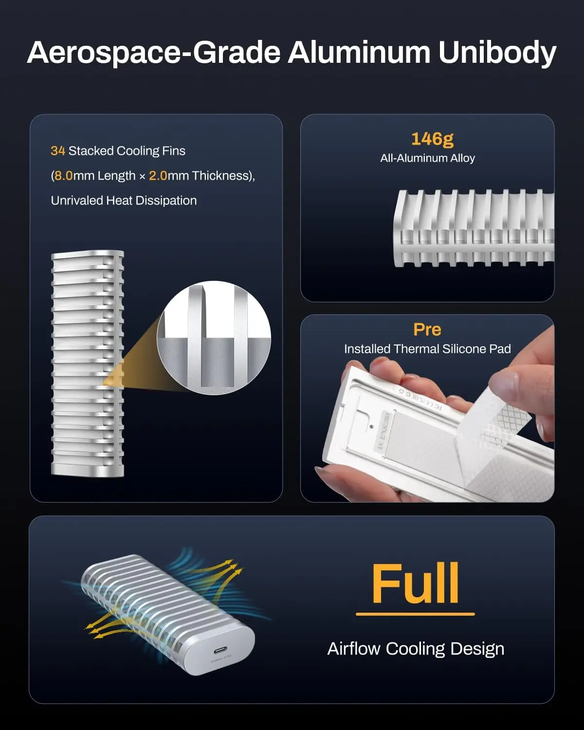 TERRAMASTER D1 SSD M.2 NVMe SSD 인클로저 1.2톤 내충격성/IP67 방수/방진 USB 3.2 10Gbps Type-C 인클로저