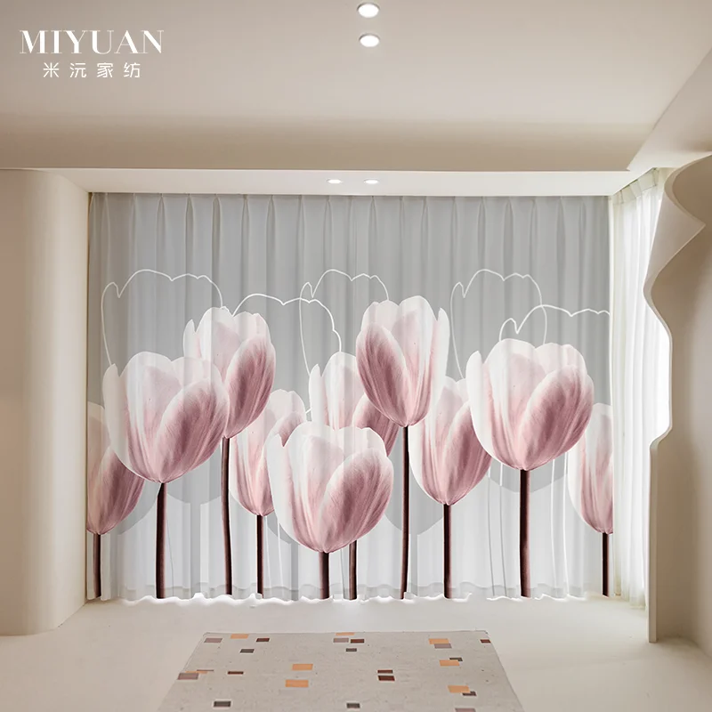 

Modern Simple 3D Digital Print Tulip Watercolor Landscape Pattern Living Room Bedroom Dining Room Hotel Blackout Decor Curtains