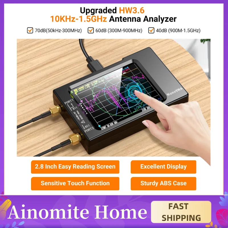 NanoVNA-H 50KHz-1.5GHz Vector Network & Spectrum Analyzer-Touchscreen Antenna Analyzer, HW V3.6, 32GB SD Card