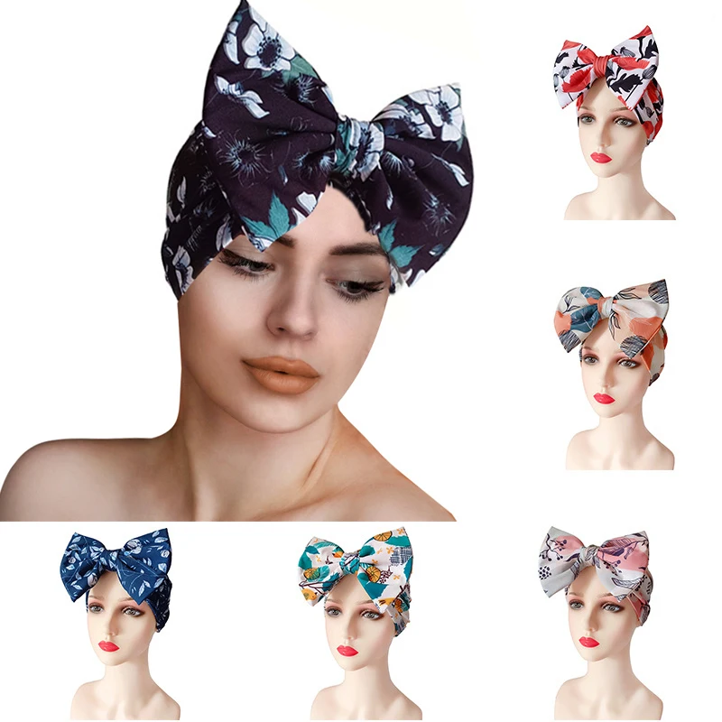 New Big Bow Bonnet Soft Headwrap Turban Headbands for Women Caps Hat Beanie Scarf Turban Head Wrap Knitted Cap Hair Accessories korea plush baby hat winter warm kids beanie infant baby bonnet cap baby boy kids hat baby accessories newborn photography