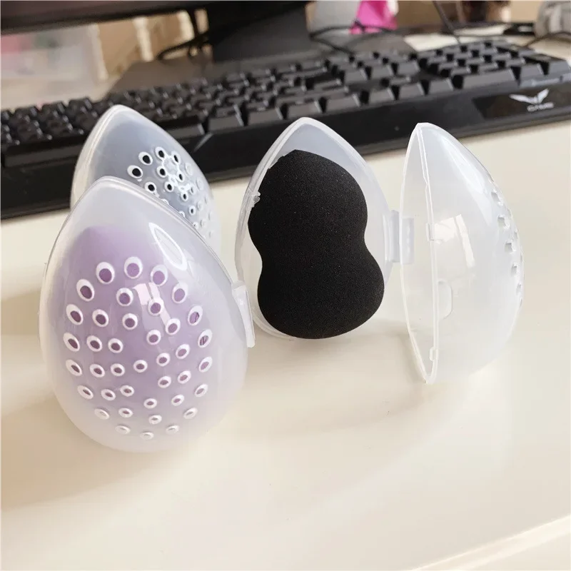 Shaped Empty Makeup Sponge Storage Box Plastic Egg Cosmetic Puff Organizer Rack Portable Makeup Blender Holder Stand Drying Box