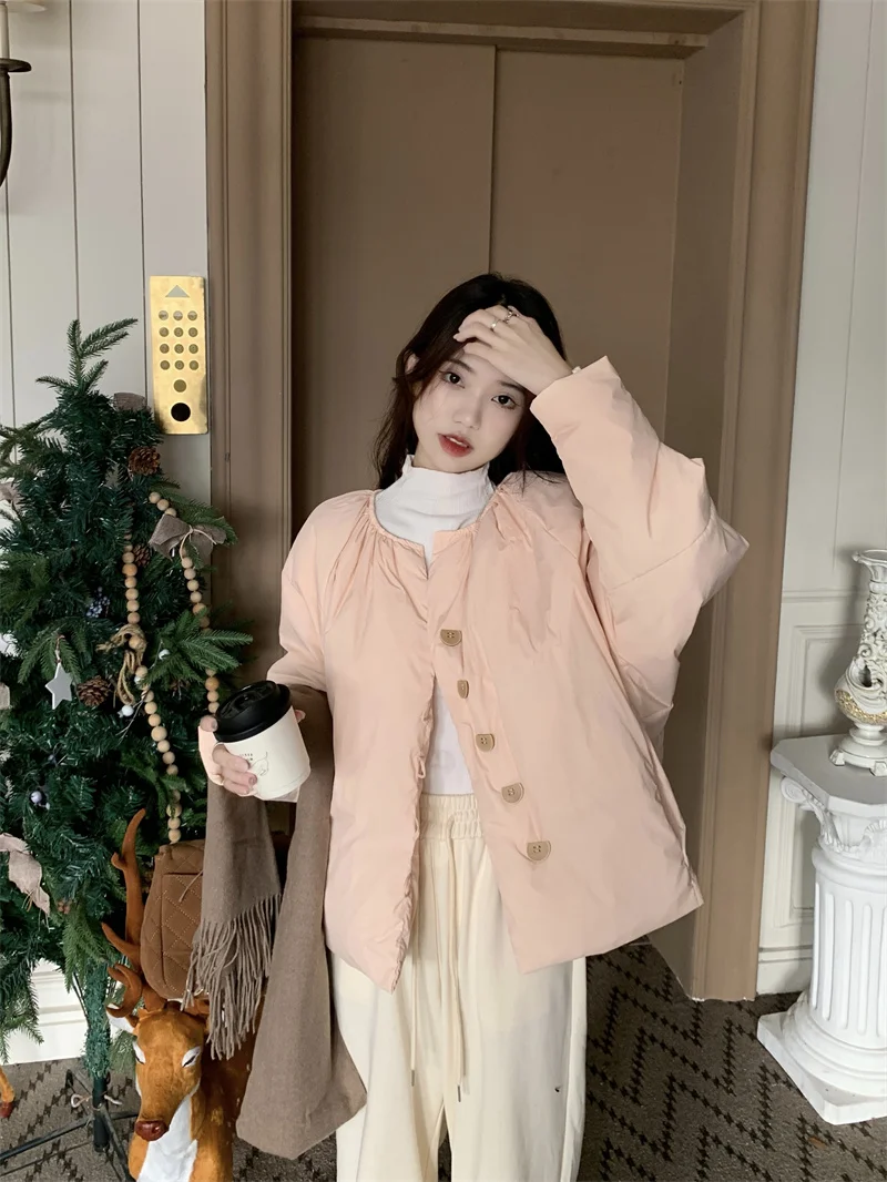 Fashion Long Sleeve Pink Sweet Cute Women's Short Down Jacket 2023 Winter Korean Style Commute Style Casual Loose Outerwear