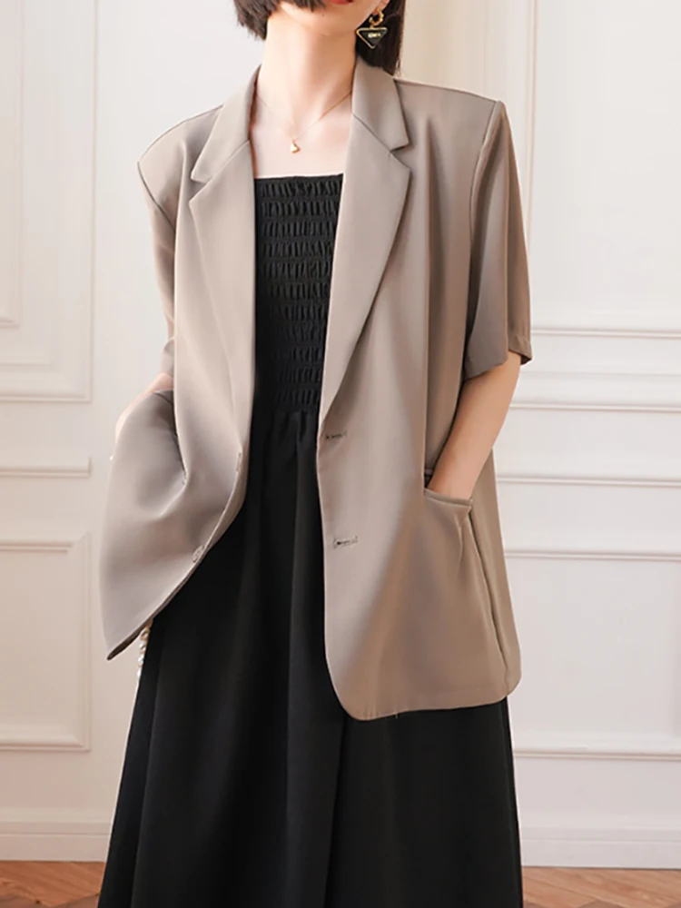 [LANMREM] Short Sleeve Blazers For Women Single Breasted Casual Loose Korean Style Female Jackets 2024 Summer New 26D9019