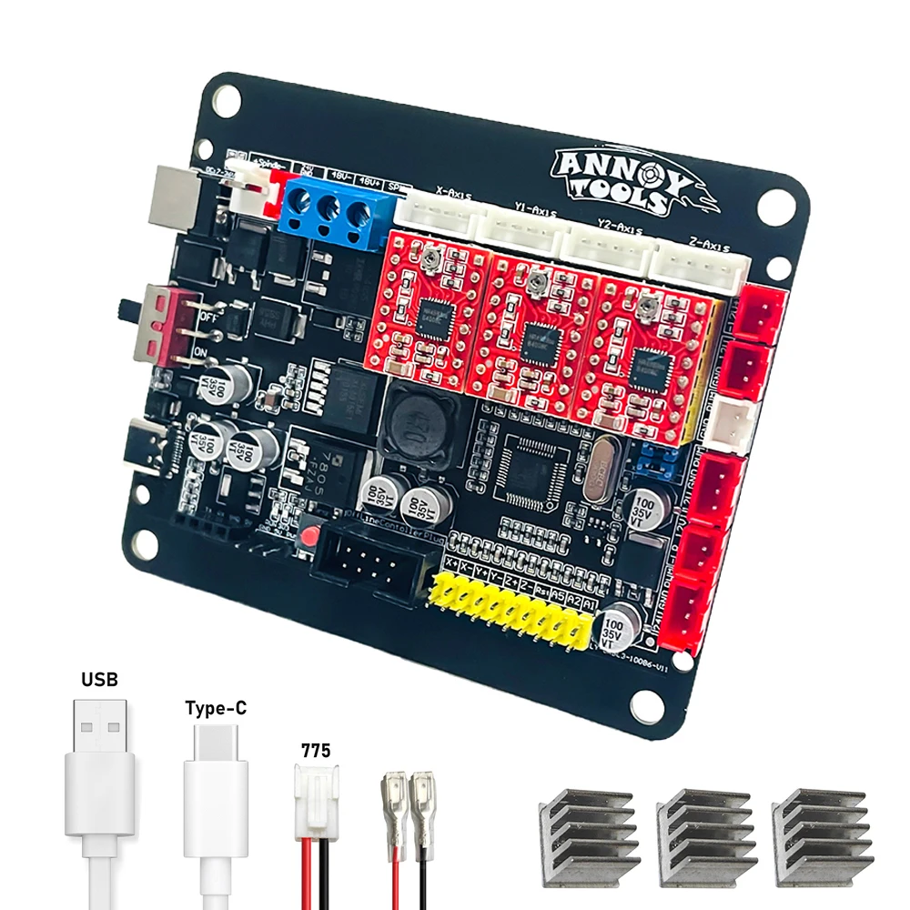 Contrôleur CNC GRBL 4 Axes ARM 32 Bits - Pour Gravure/découpe, Isolation Optique, Support Broche 300W/500W, Connexions Moteurs Pas à Pas