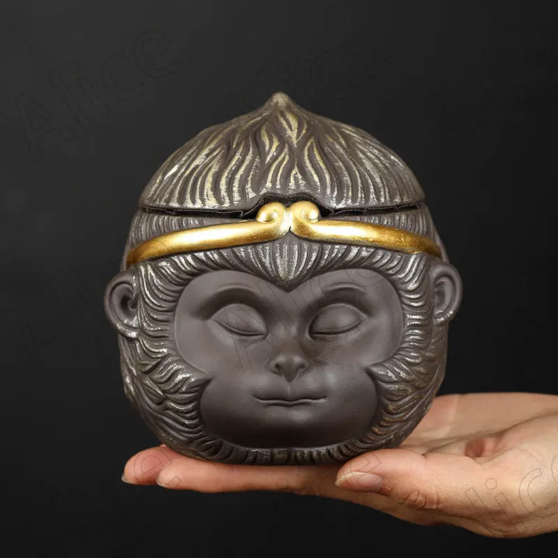 

Банка для хранения в стиле ретро с фиолетовым песком, декоративная настольная креативная банка для чая в форме обезьяны, для гостиной, ТВ, кабинета, украшение для дома