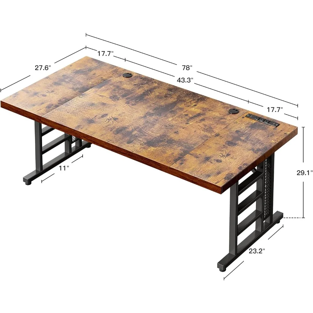 Executive Desk with USB Ports, Large Computer Desk with Extra Thick, Long Mordern Office Desk, 3