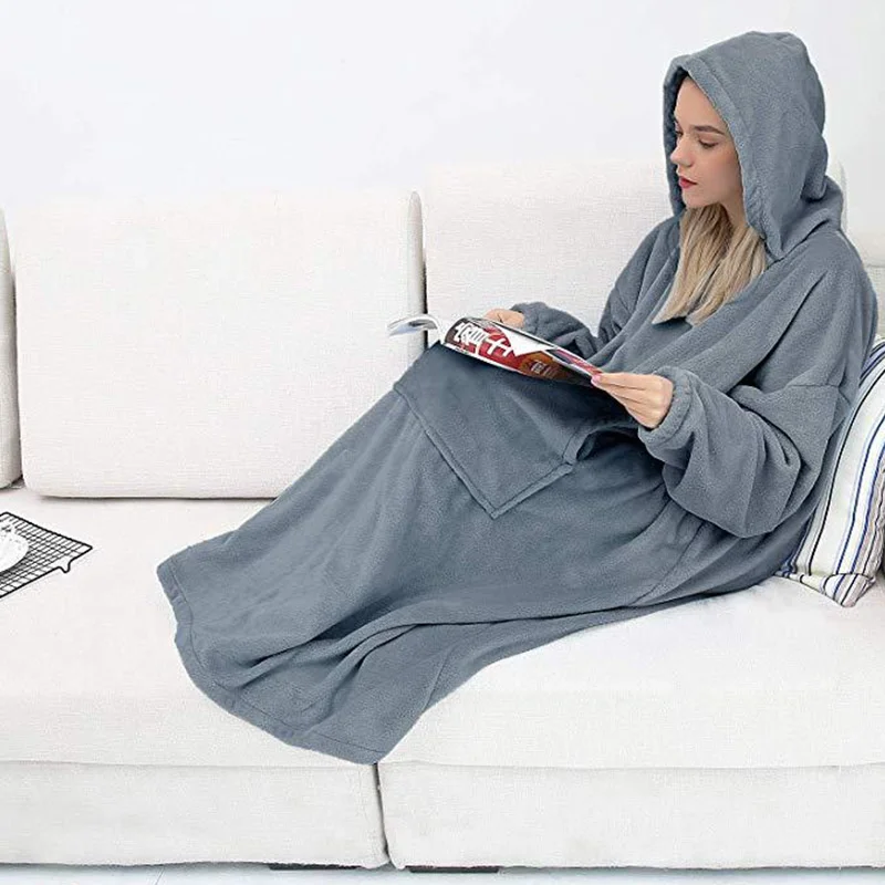 Couple's Pajamas Double Sided Flannel Lengthened Hooded Pajamas Women's Home Clothes Pajamas