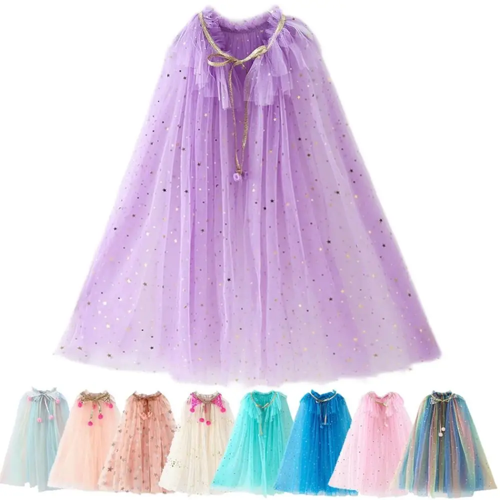 Cute Girls Princess Cape Sweet Girl Sequins Costume Elegant Dress Cape Elsa Rapunzel Cosplay Performance Accessory