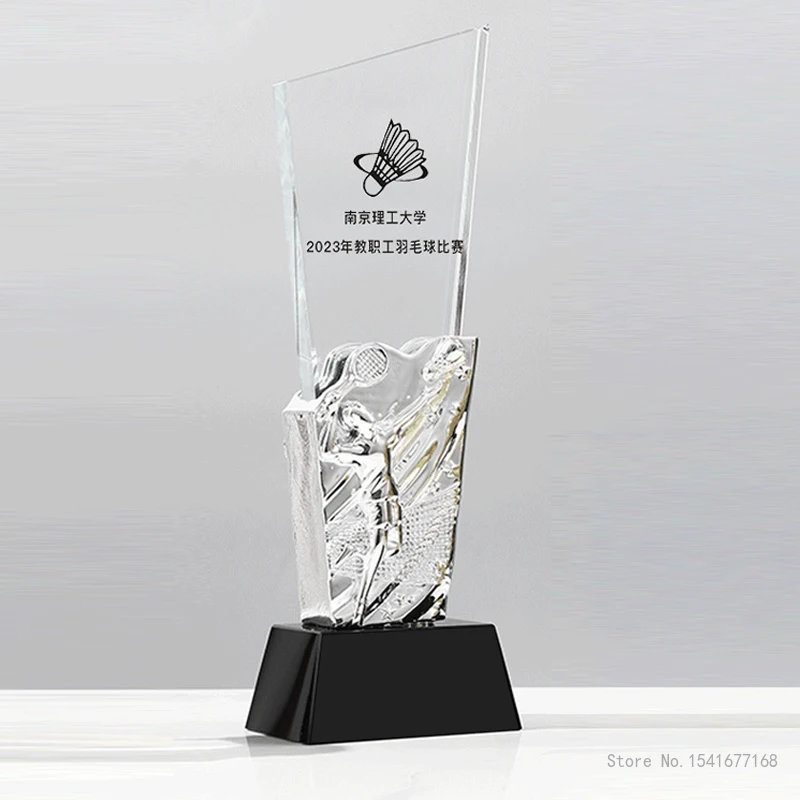 Customized Badminton Crystal Trophy, Annual Meeting Celebration Excellent Award, Team Singles Doubles Sports Souvenir Medal, 1Pc