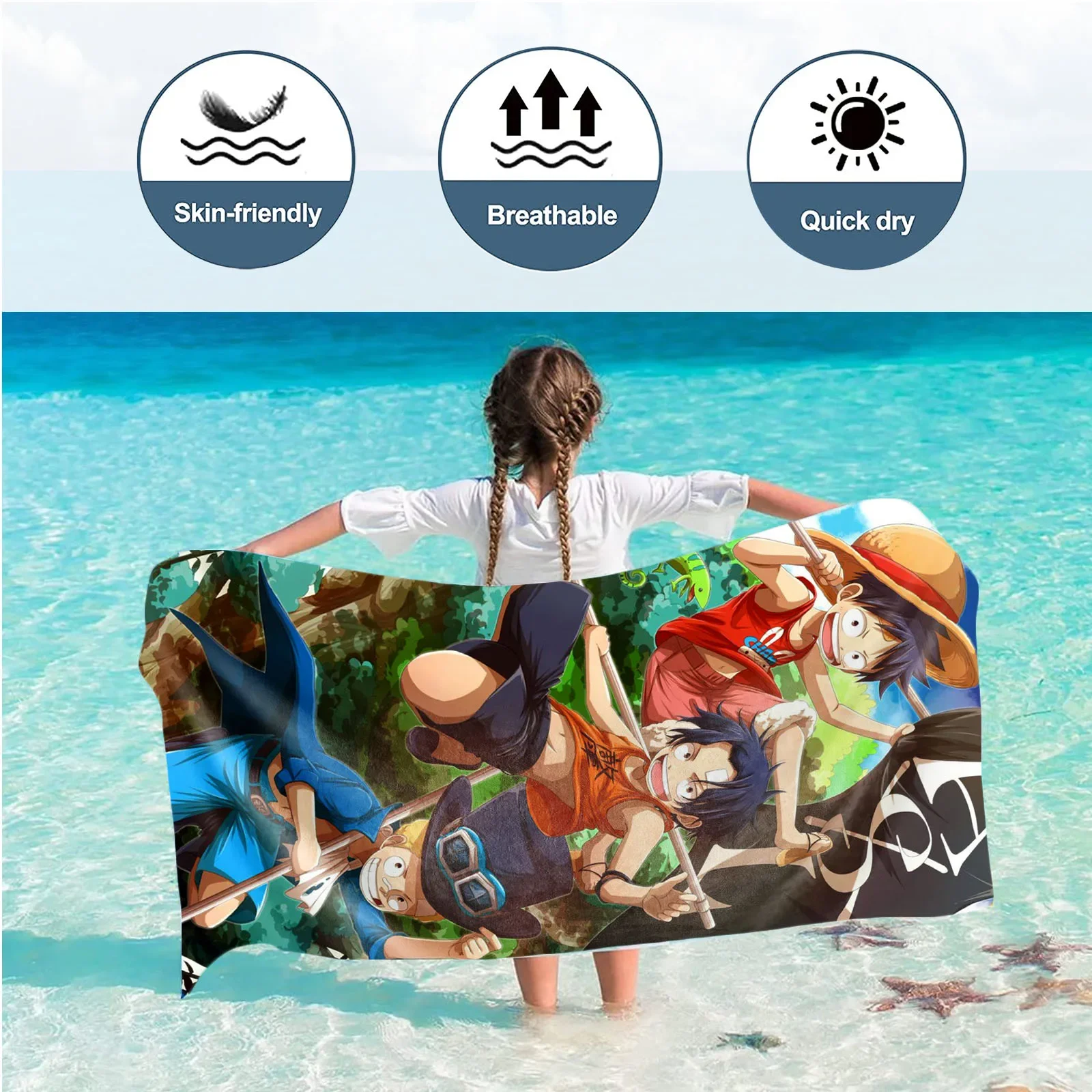 

In Stock Animation One Piece Sunny Ship Luffy Fitness Running Sweat Practical Beach Towel Swimming Bath Towel Anime Model