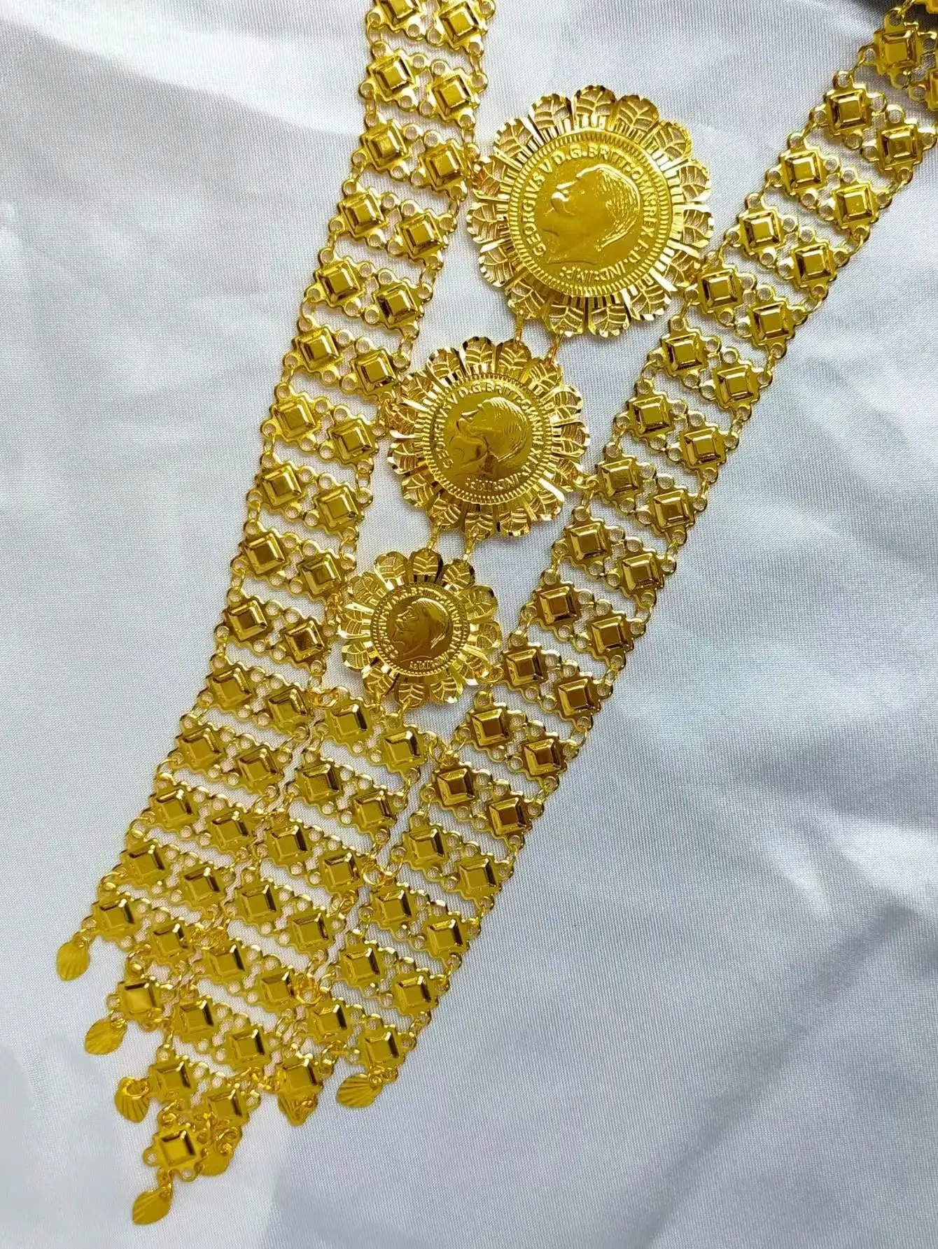 Dubai Indian African Coin Tassel Necklace Earrings Jewelry Set For Women 24K Gold Plated Nigeria Bridal Wedding Party Gift Jewel