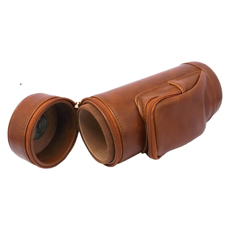 High Quality Large Capacity Multi-function Storage Cigar Tube Leather Material Sealed Humidor with Zipper & Pocket & Hygrometer