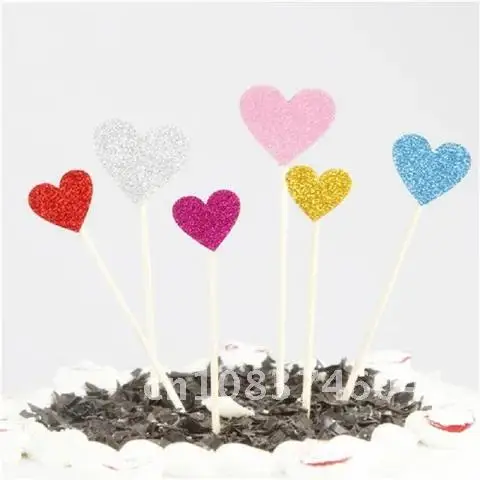 

40pcs Heart Shaped Multicolor Cupcake Cake Topper Sticker Flag for Baby Shower Wedding Birthday Party Home Decoration Supplies