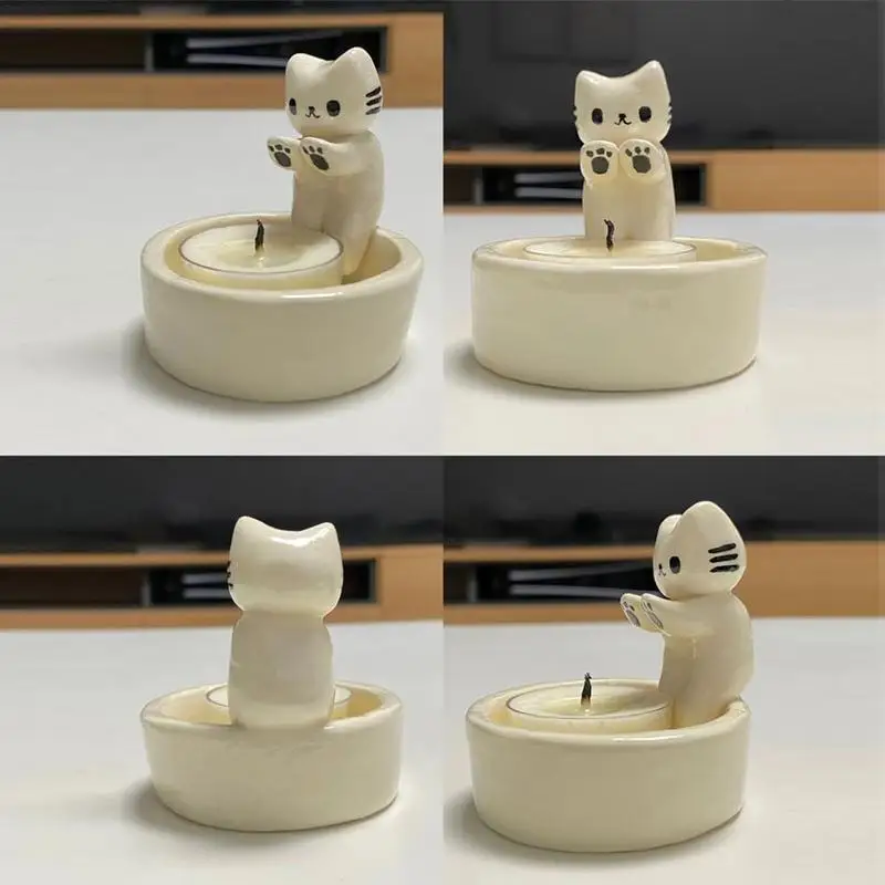 Candle Holders Aromatherapy Candle Cartoon Cat Candle Holder Table Home Decoration