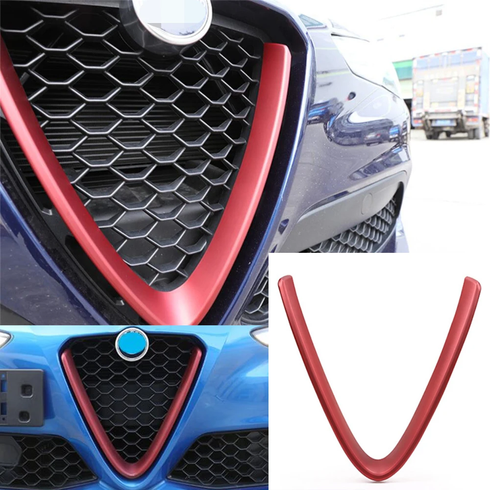

ABS Front Grille Grill V Shape Panel Cover Decoration Trim for Alfa Romeo Giulia 2017-21 Exterior Car Accessories