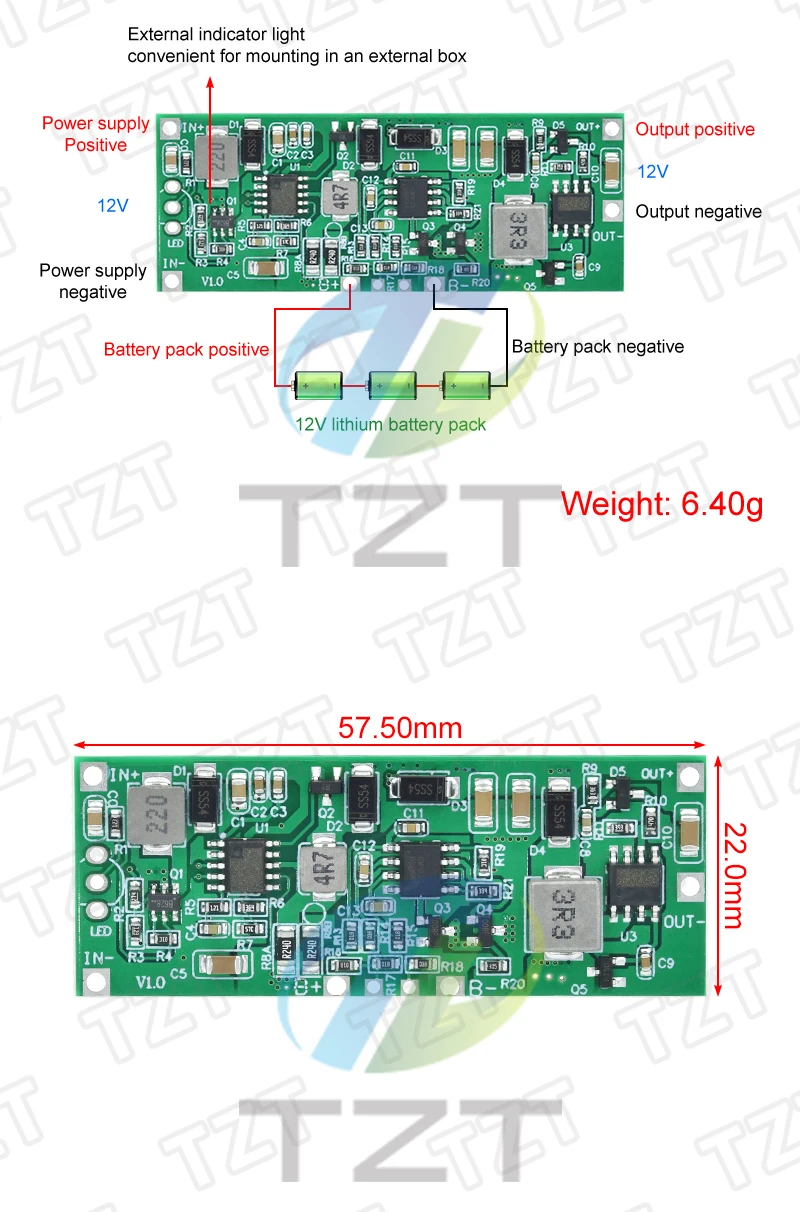 TZT 3S 12V 3A 36W Lithium-Batterie UPS-Modul Lade- und Entladefunktion Automatische Umschaltung Unterbrechungsfreie Stromversorgungsplatine – Detail 2