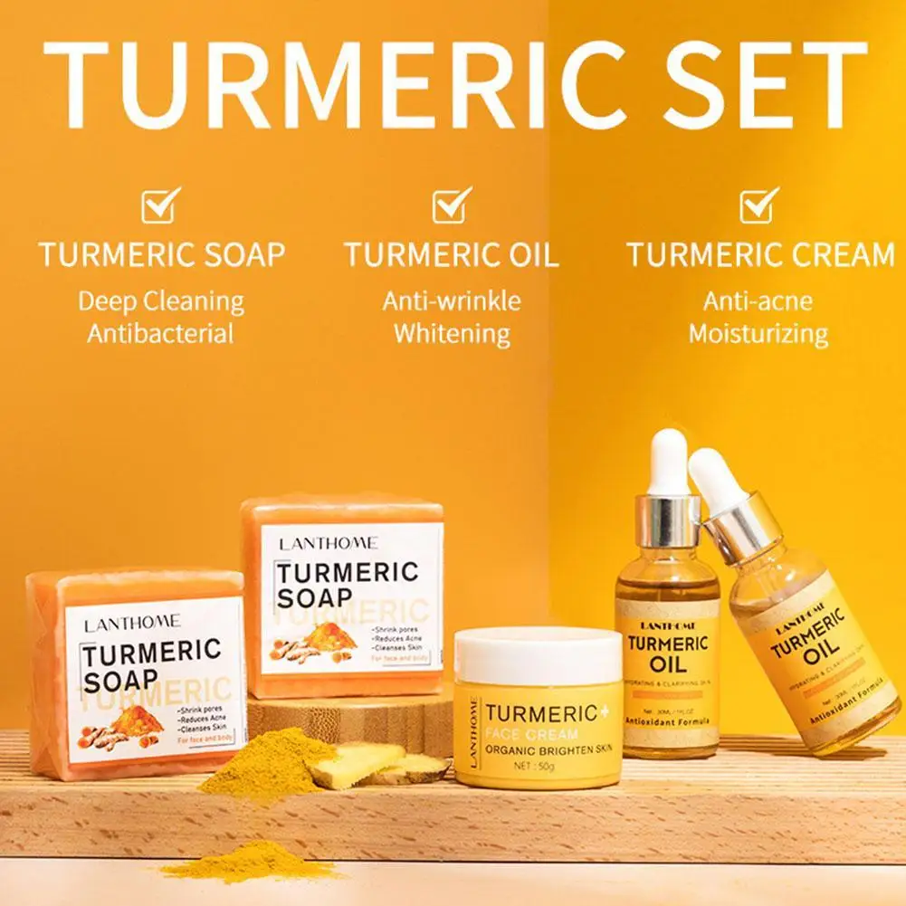3/4/5pcs Face Care Sets Turmeric Facial Acne Cleansing Cream Anti-Aging Serum Remover Dark Spots Whitening Facial Oils Skin Care ailke night women face cream collagen moisturizing whitening brightening anti aging wrinkles all skin sleeping facial care sets