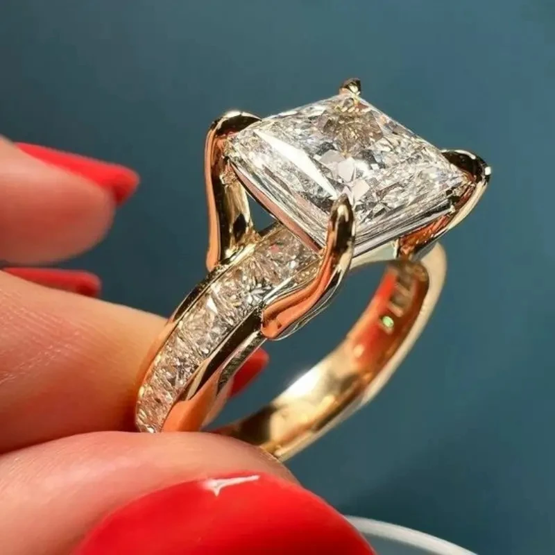 Luxus Mode Ringe für Frauen Silber Farbe Quadrat Prinzessin geschnitten Metall eingelegt weiß Zicron Steine Ring Hochzeits schmuck