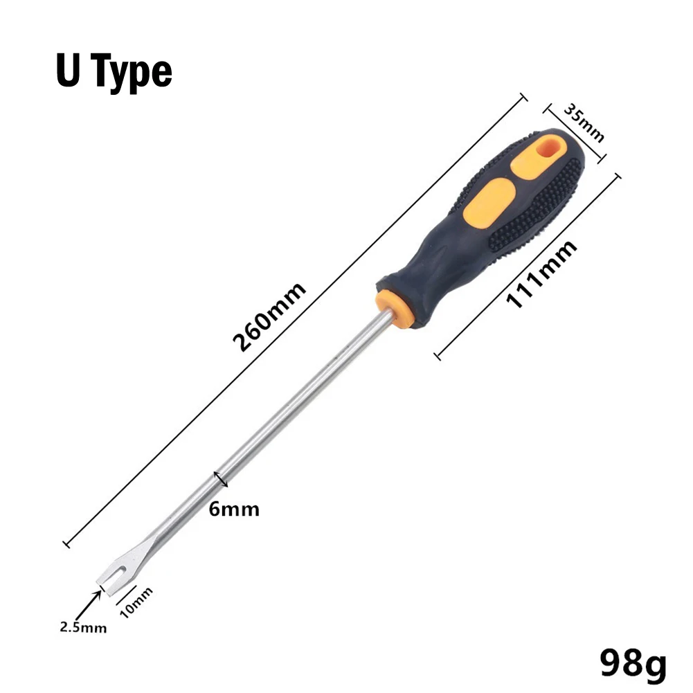 

Sturdy Steel Nail Puller Pry Tool, U V Type Screwdriver 260mm, Non Slip Rubber Handle, Easy Tack Removal in Home Workshop