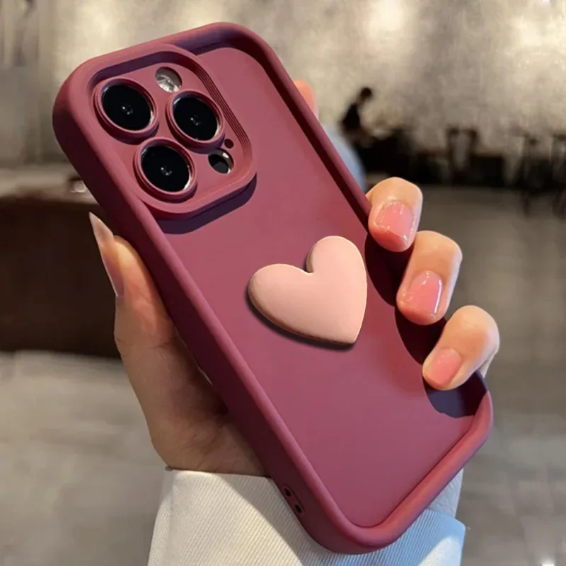 3D Cute Love Heart Silicone Phone Case with Lens Protection and Shockproof Design