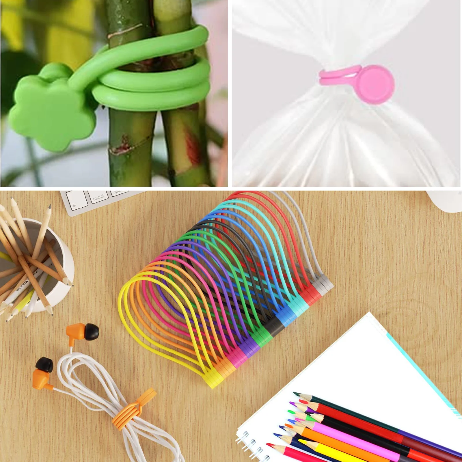 24PCS Reusable Cable Ties Multifunctional Silicone