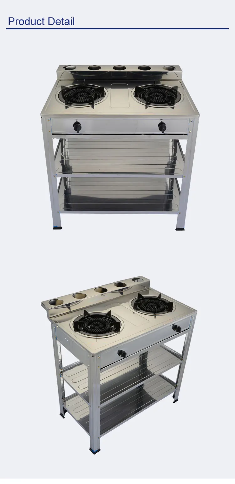 New Type Free Standing 150mm Heavy Duty Cast Iron Burner Double Burner Gas Cooktop Stainless Steel Auto Ignition Gas Stove 5