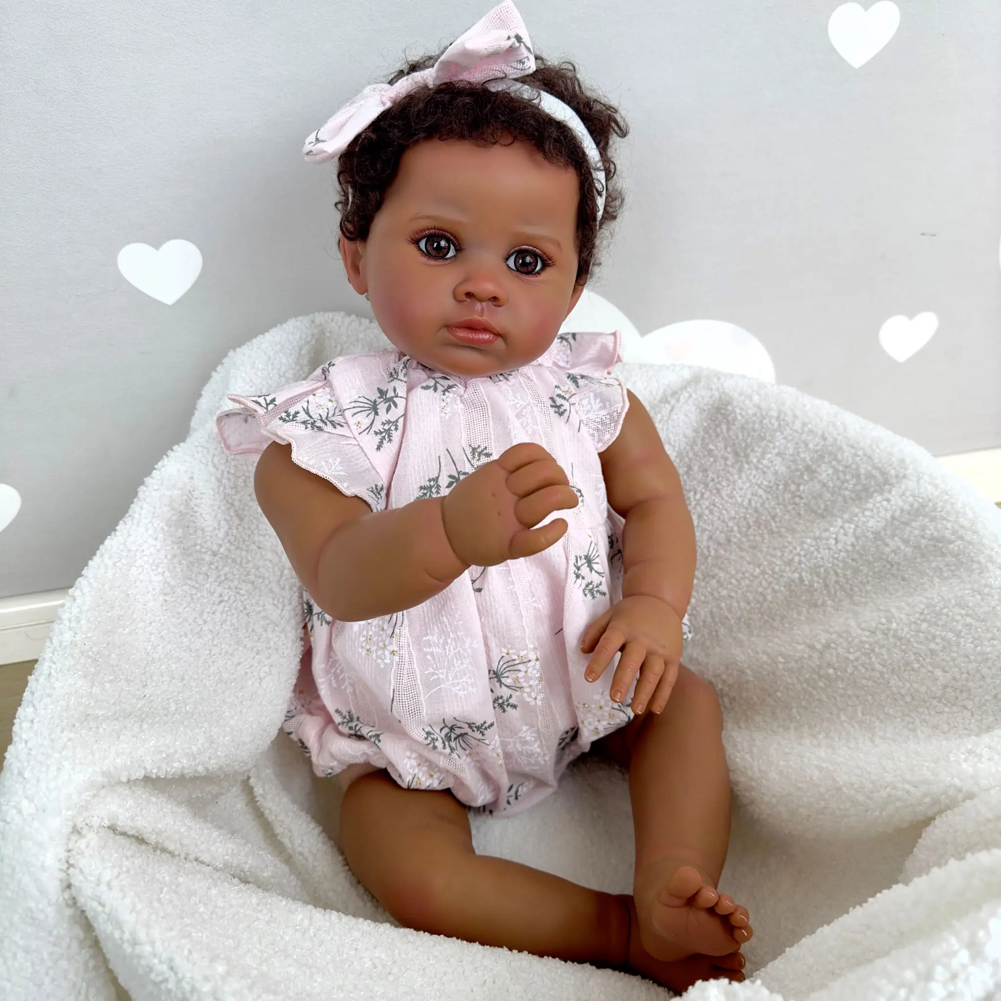 

24 Inch Realistic African American Baby Doll Toddler Girl Dark Brown Soft Silicone Reborn Dolls Children Gift Same As Photo