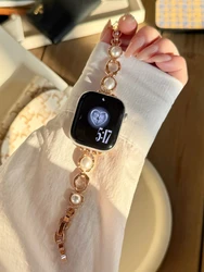 Elegant Pearl Metal Strap Bracelet Link - 42mm44mm45mm49mm (Rose gold)