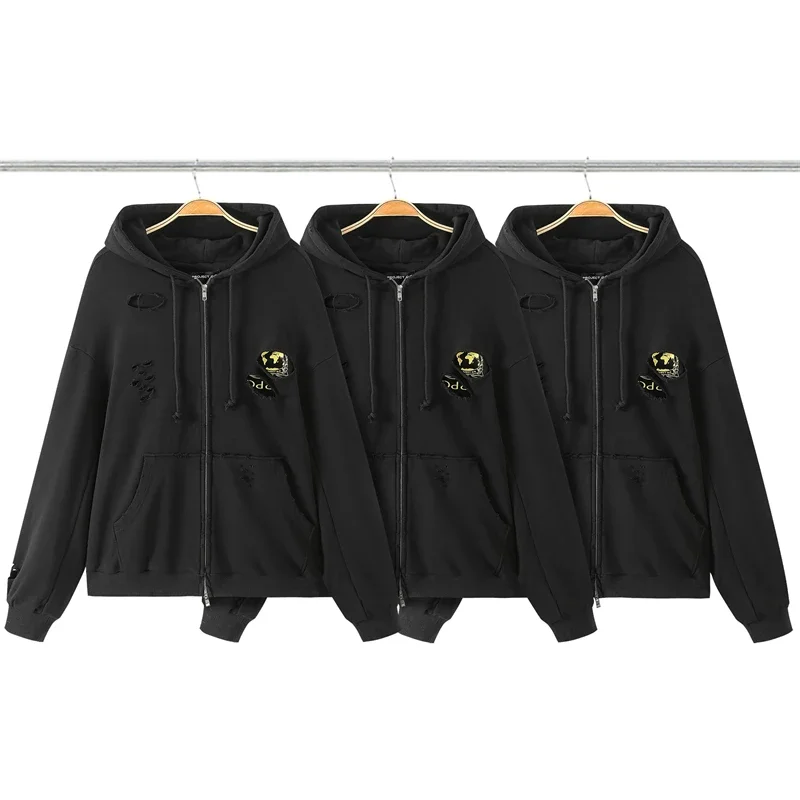 

New Fasion Cardigan GRAILZ Two-layer Zip Hoodie Men Women 1:1 High Quality Vintage Damaged Pullover Hooded Techwear