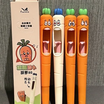 4pcs Funny Carrot Press Type Black Quick Dry Gel Pen High Value Creative Stress Relief Writing Tool for Study Office School 1