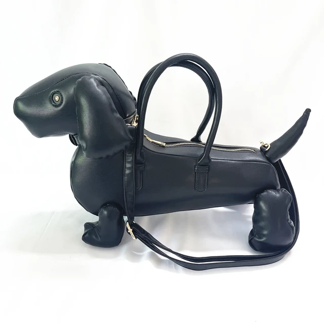 Dog Animal Fashion Design Leather Dog Shaped Handbag Luxury Brand Black  Puppy Large Capacity Kawaii Harajuku