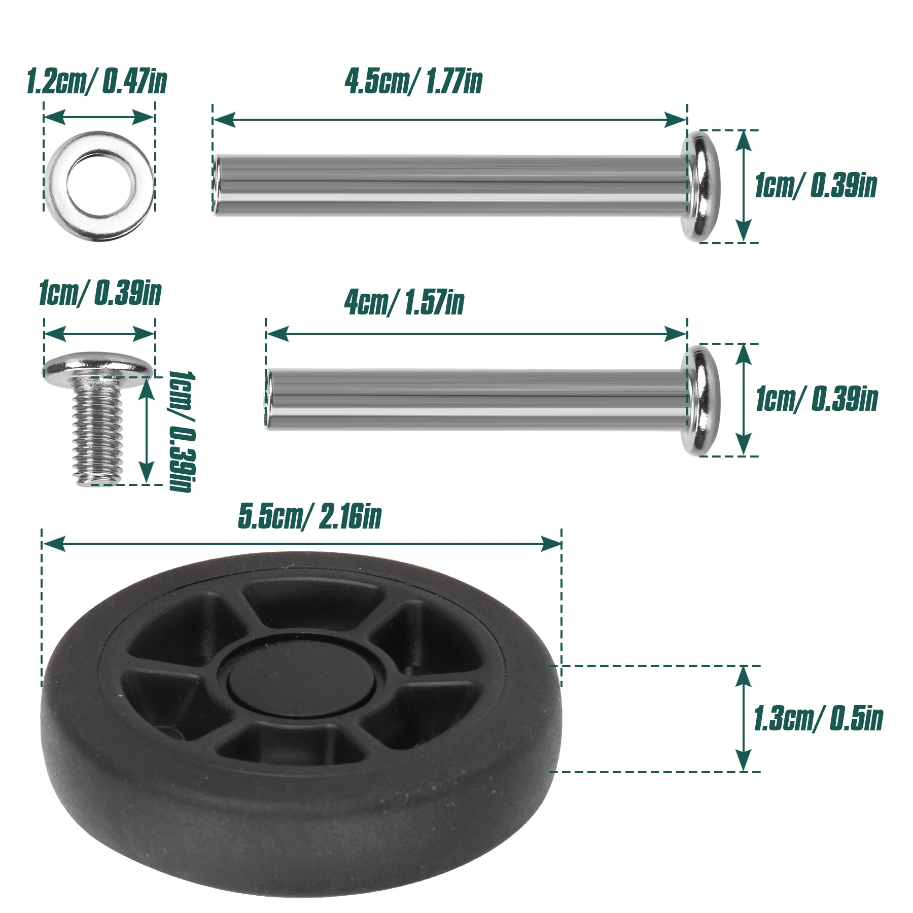 8Pcs Black Replace Wheels with Screw For Travel Luggage Suitcase Wheels 55mm Axles Repair Kit Silent Caster Wheel DIY Repair