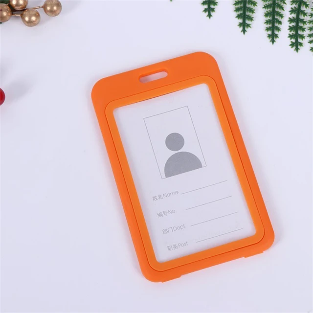 Cheap Transparent Credential Badge Holder Lanyard for Business Meeting Visiting Hang Pass Tag ID Card Candy Color Protector Case V-Orange